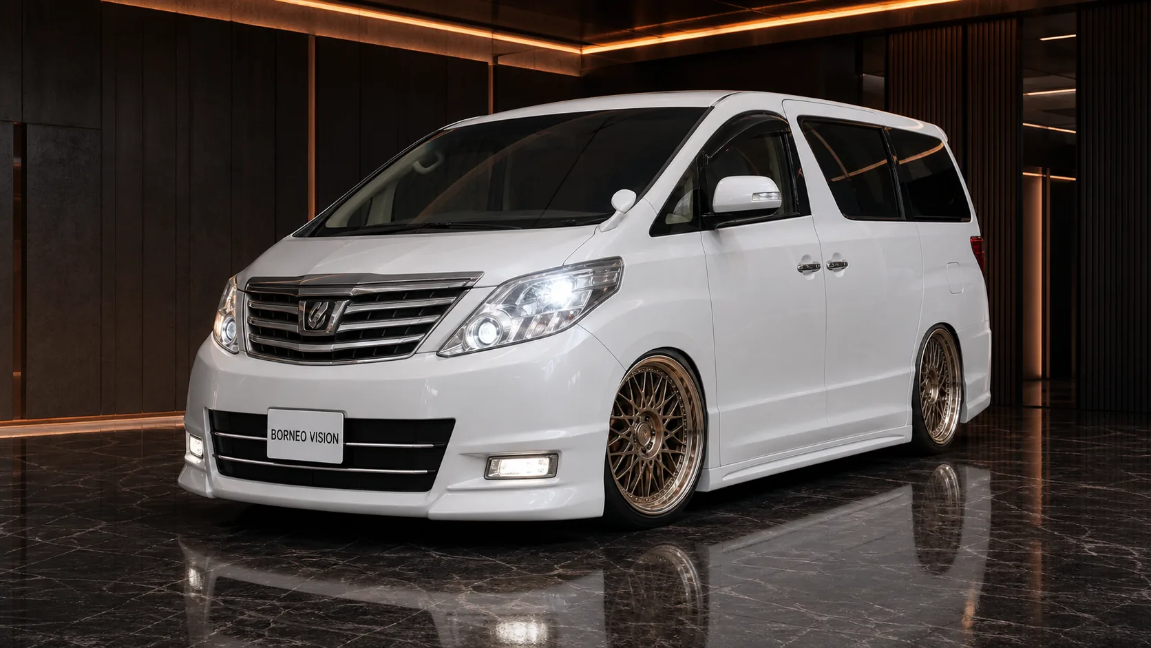 Pearl White Toyota Alphard 20 late Pure VIP five-item full-bumper AI concept visual