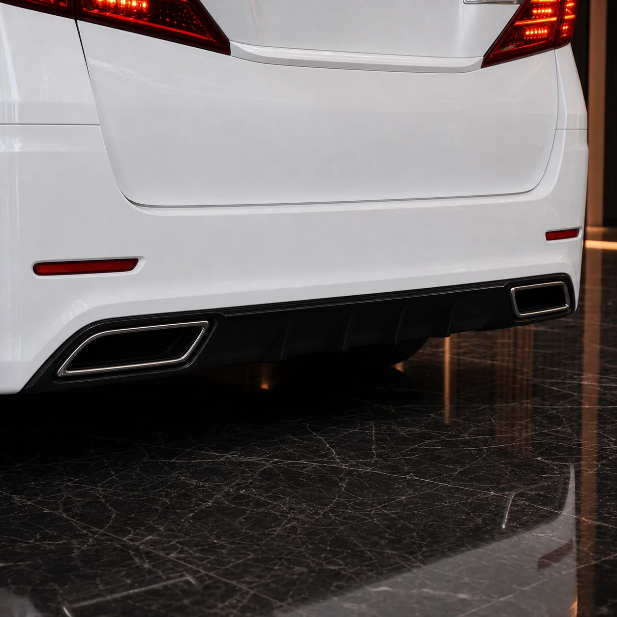 Toyota Alphard 20 late dark-capped twin-finisher rear bumper AI concept detail
