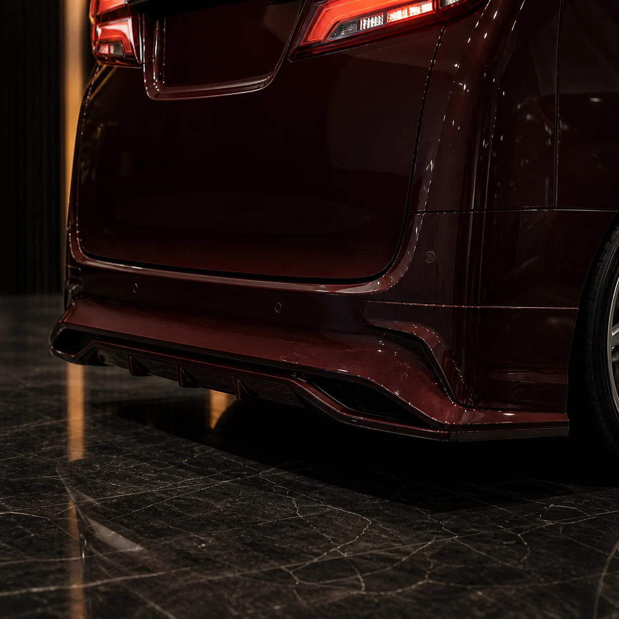 Toyota Alphard 30 facelift concealed-exhaust deep rear-bumper AI concept detail