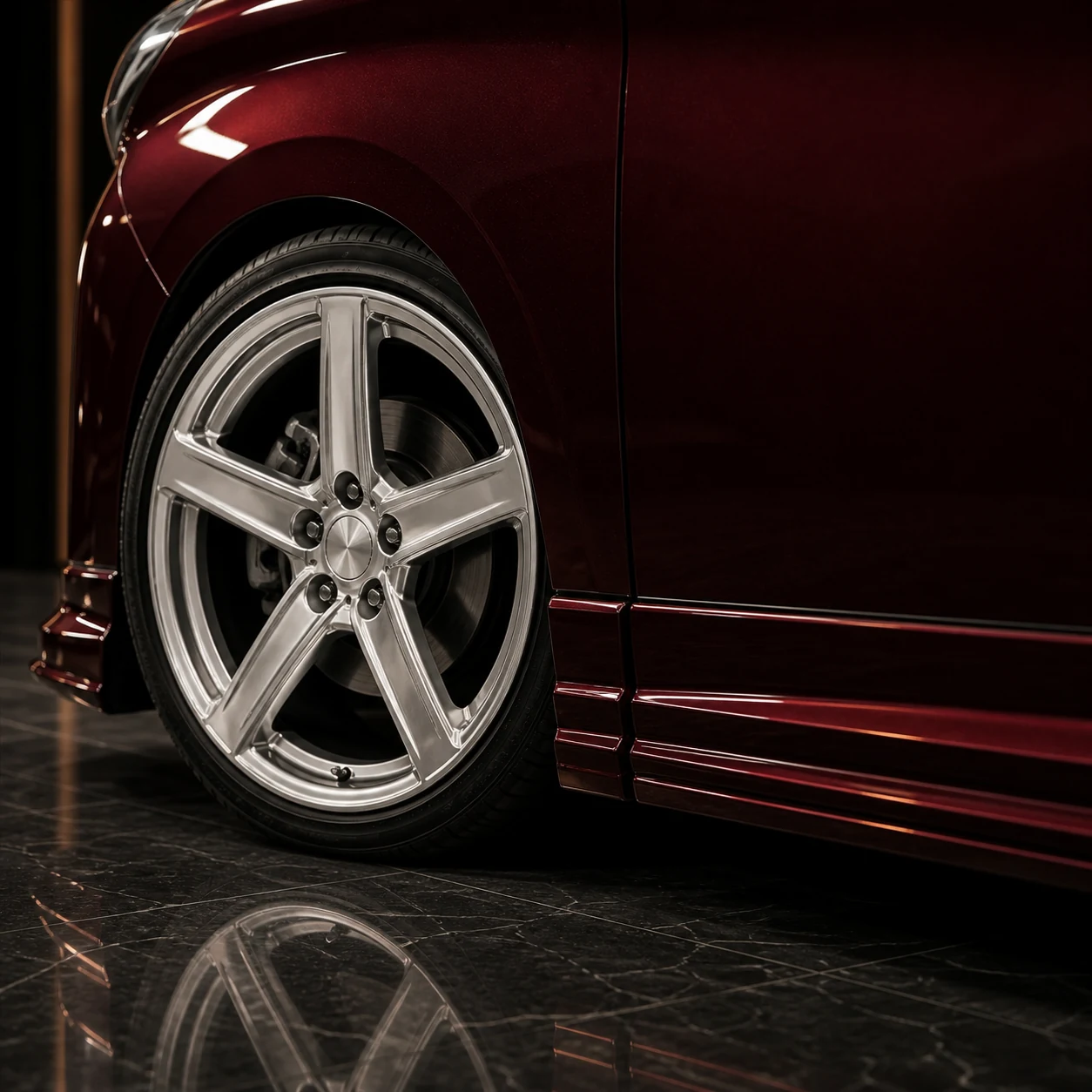 Toyota Alphard 30 facelift wheel arch and six-piece side-skirt AI concept detail