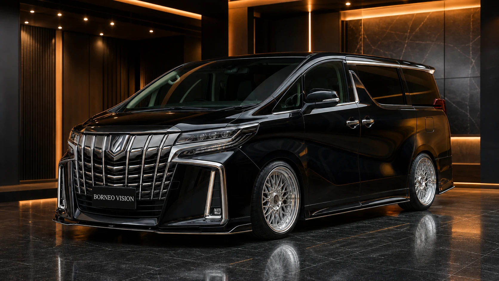 Obsidian Black Toyota Alphard 30 facelift S Grade three-piece under aero front AI concept visual