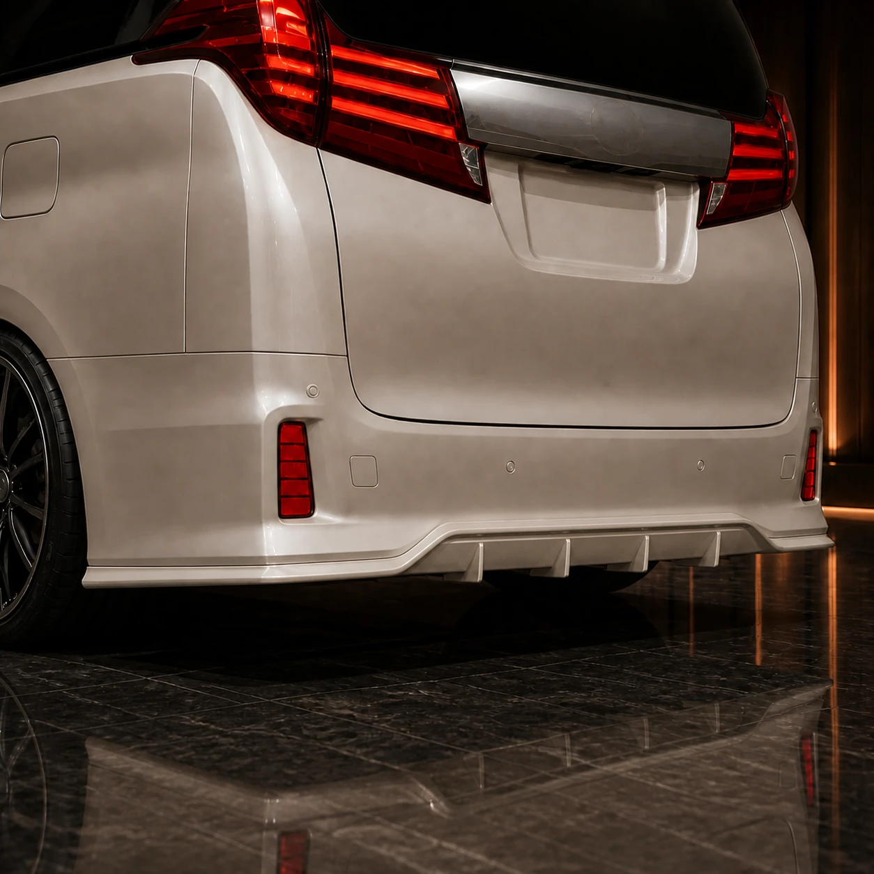 Toyota Alphard 30 pre-facelift concealed-exhaust five-fin rear-under AI concept detail