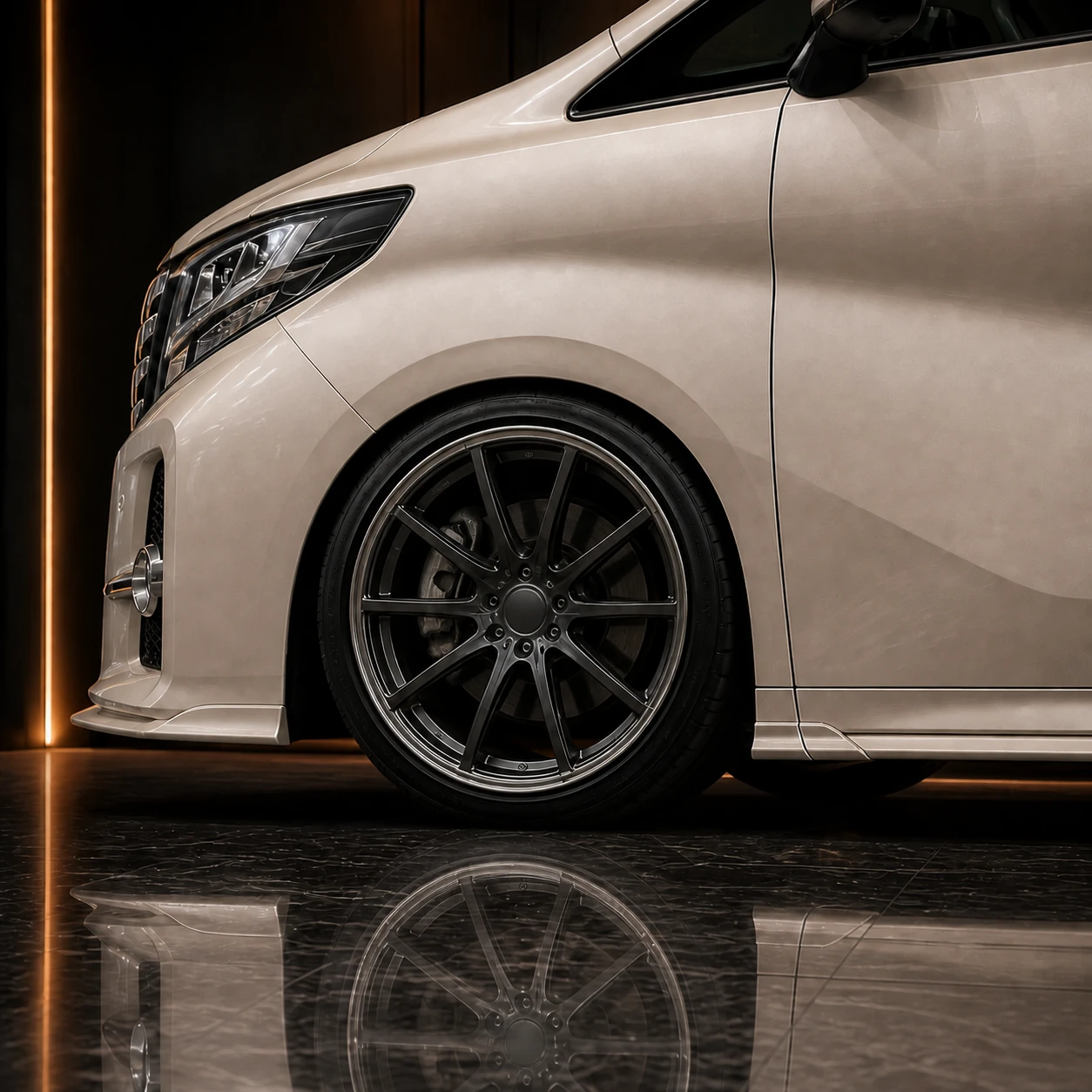 Toyota Alphard 30 pre-facelift factory-width wheel arch and side-under AI concept detail