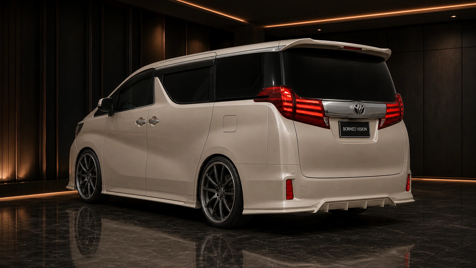 Champagne Titanium Toyota Alphard 30 pre-facelift five-fin rear-under AI concept visual