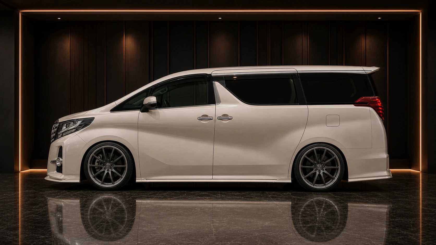 Champagne Titanium Toyota Alphard 30 pre-facelift side-under AI concept visual