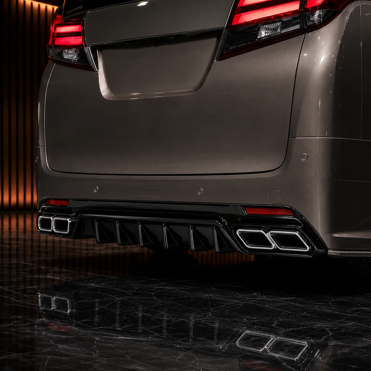 Toyota Alphard 30 pre-facelift seven-fin diffuser and four rectangular GT aperture AI concept detail