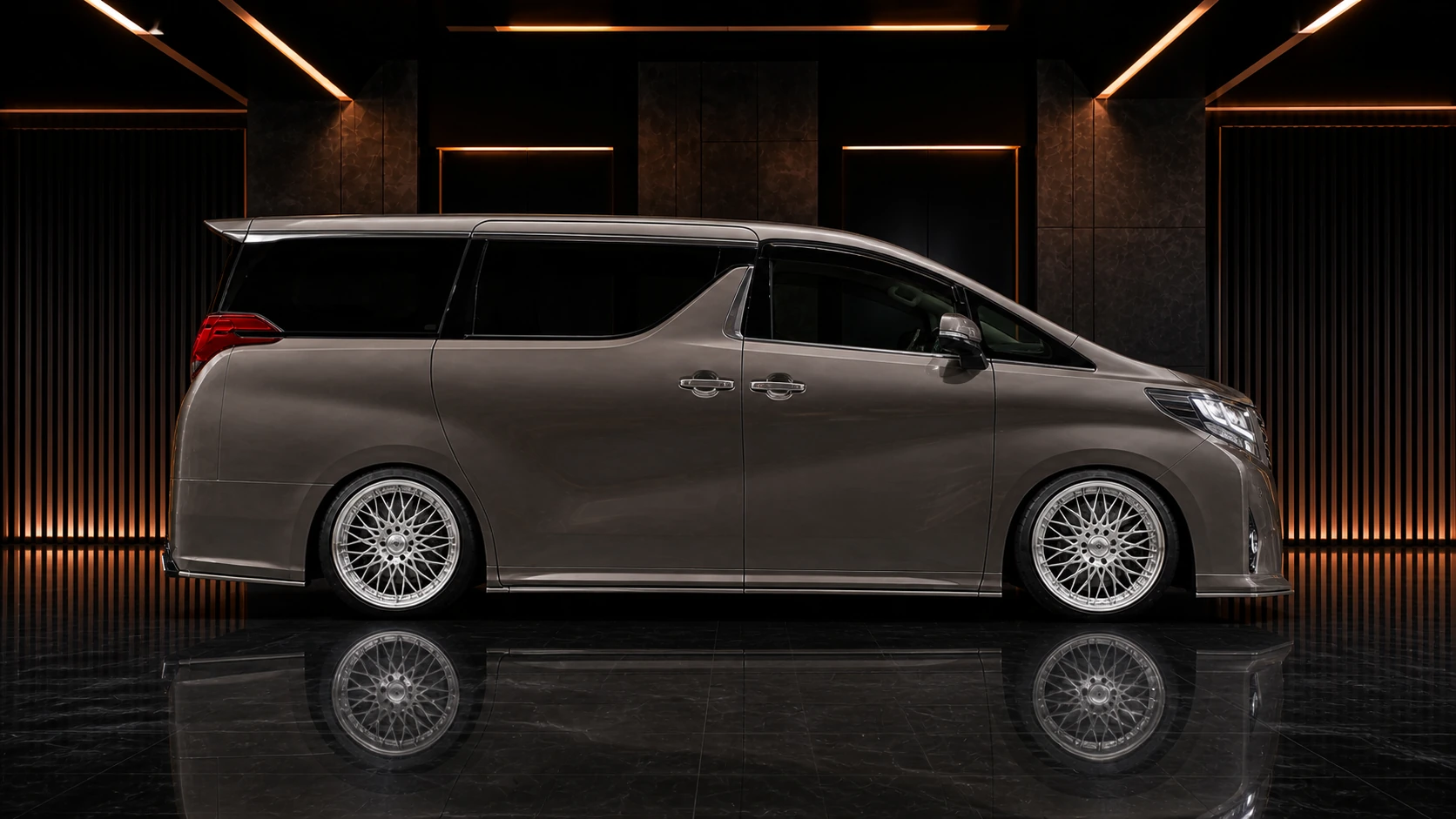 Muted Bronze-Grey Toyota Alphard 30 pre-facelift flap side-step AI concept visual