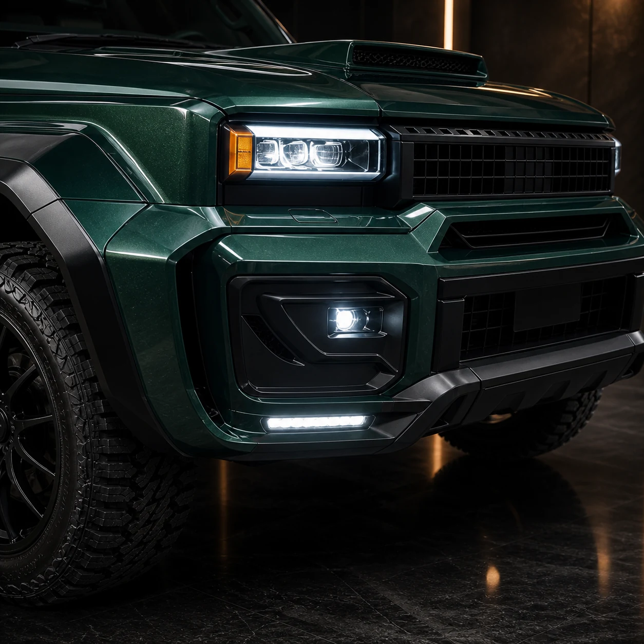 Toyota Land Cruiser 250 GTX front bumper and LED AI concept detail