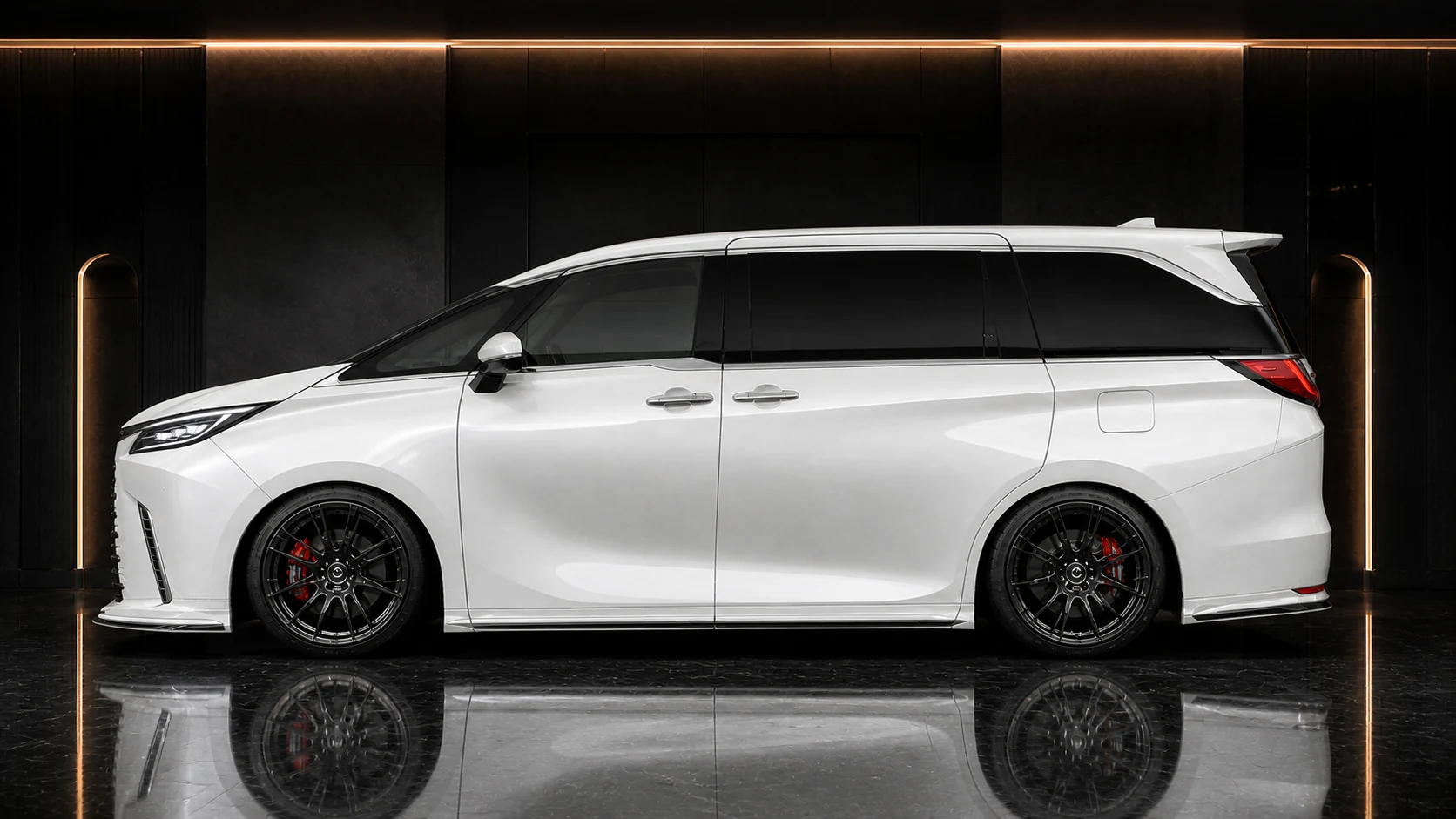 Lexus LM500h Executive 3-Piece Aero side profile AI concept visual