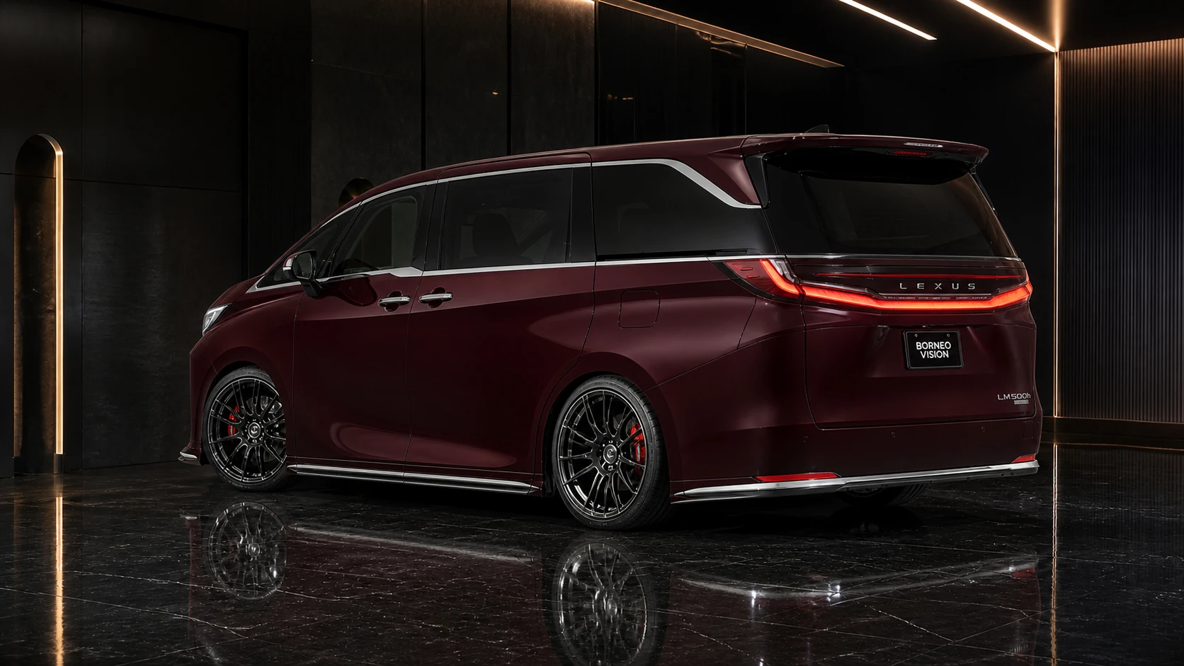 Lexus LM500h Executive 5-Piece Aero rear three-quarter AI concept visual
