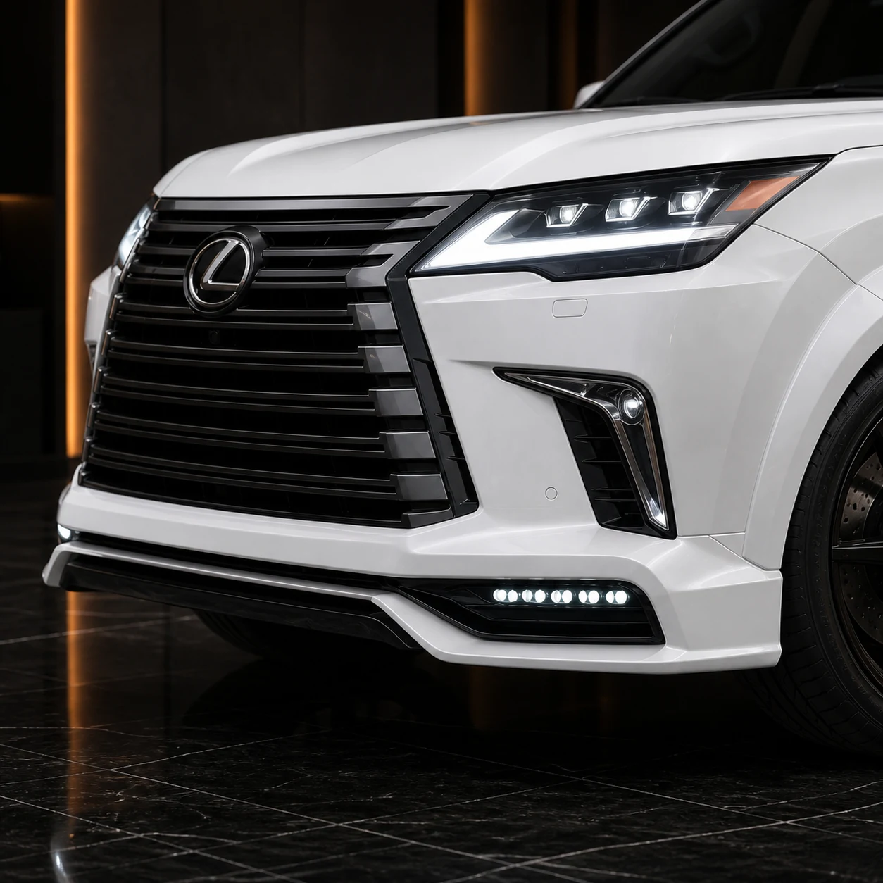 Lexus LX570 Wide Executive Type I front spoiler and daytime lights AI concept detail