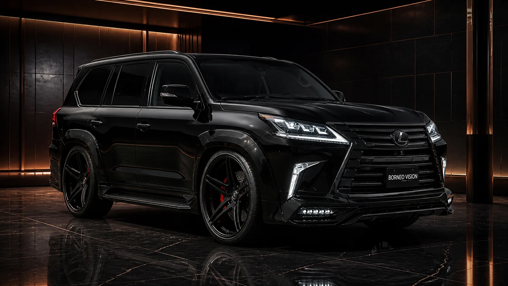 Lexus LX570 Wide Executive Type II front three-quarter AI concept visual