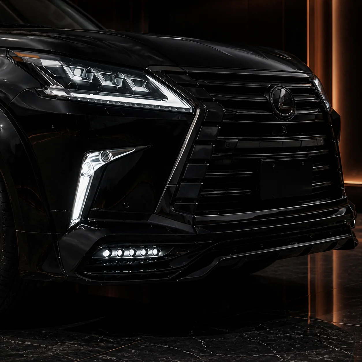 Lexus LX570 Wide Executive Type II front spoiler and daytime lights AI concept detail