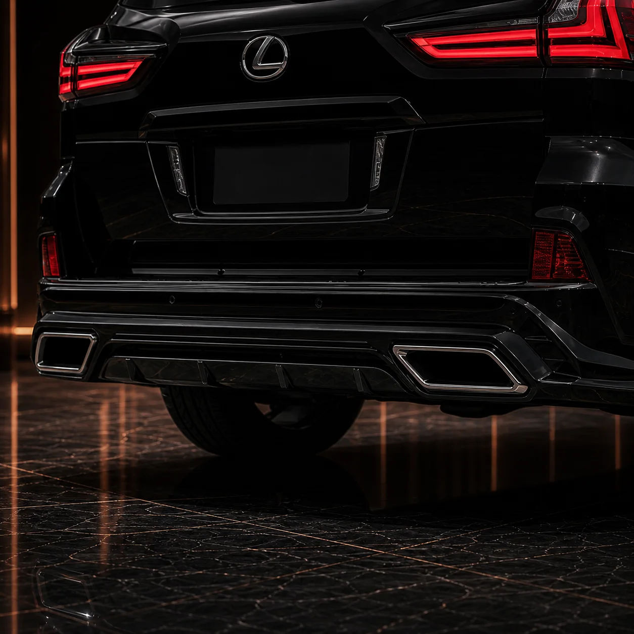 Lexus LX570 Wide Executive Type II rear half and integrated finishers AI concept detail