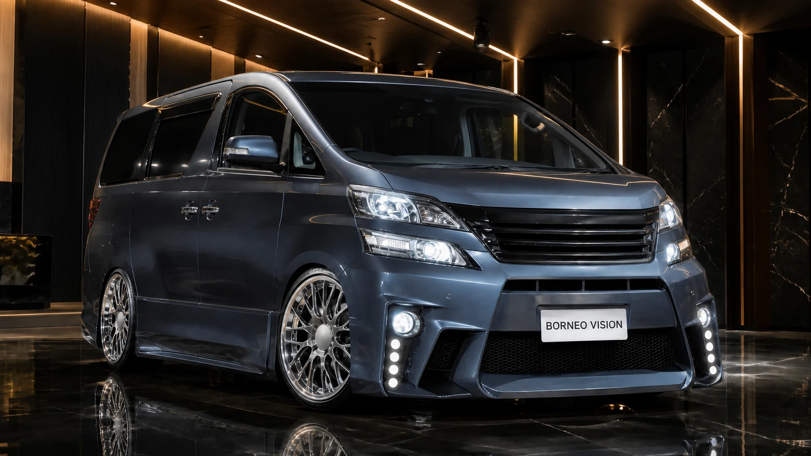 Titanium Blue-Grey Toyota Vellfire 20 early Grand Tourer Type I front AI concept visual