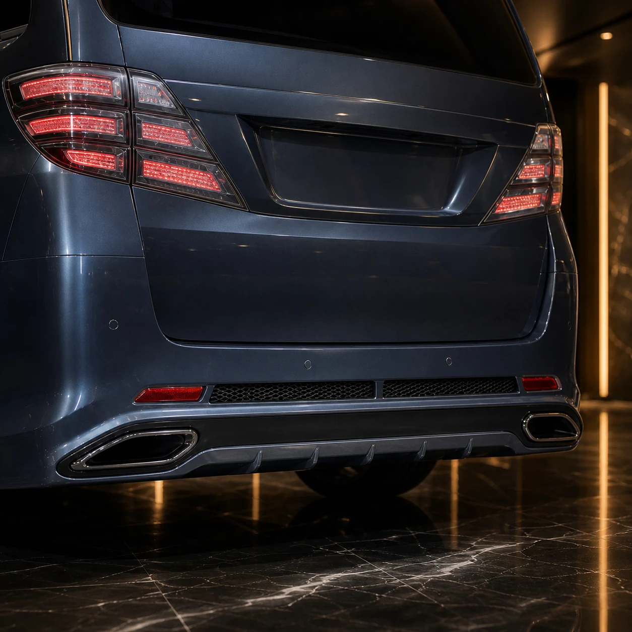 Toyota Vellfire 20 early Grand Tourer Type I capped finishers vent and generator-fin diffuser AI concept detail