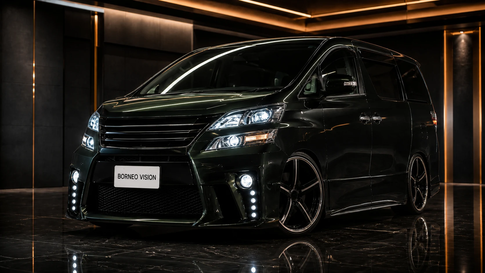 Deep Emerald Toyota Vellfire 20 early Grand Tourer Type II quad front AI concept visual