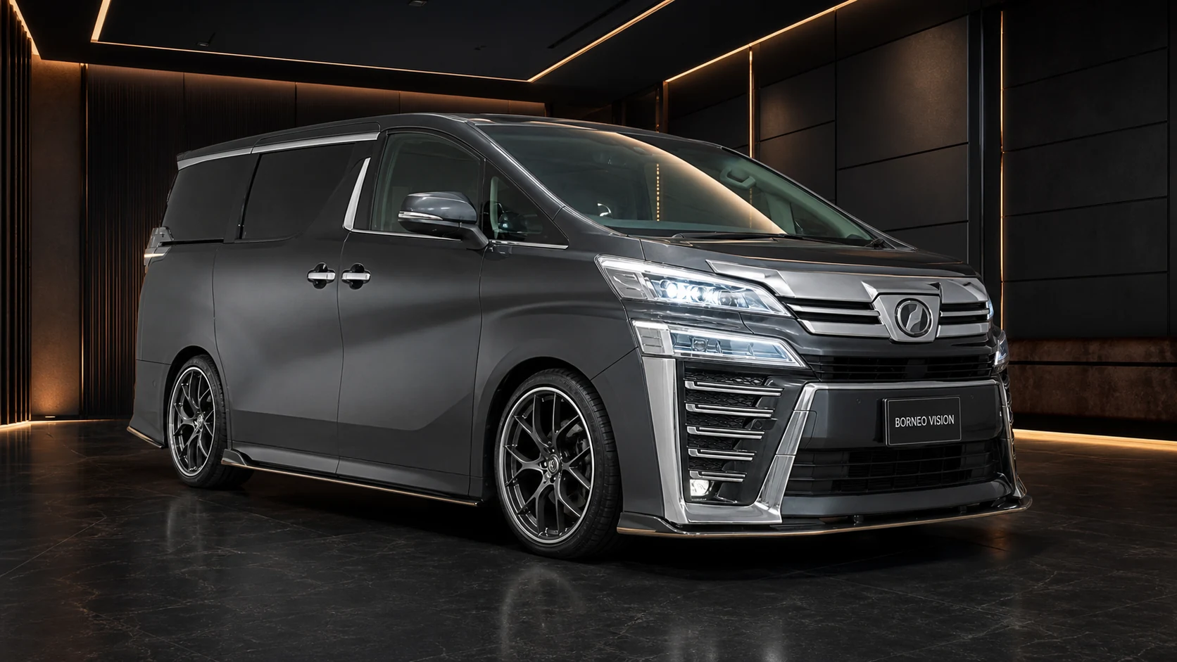 Titanium Grey Toyota Vellfire 30 facelift Z-grade three-piece under-aero front AI concept visual