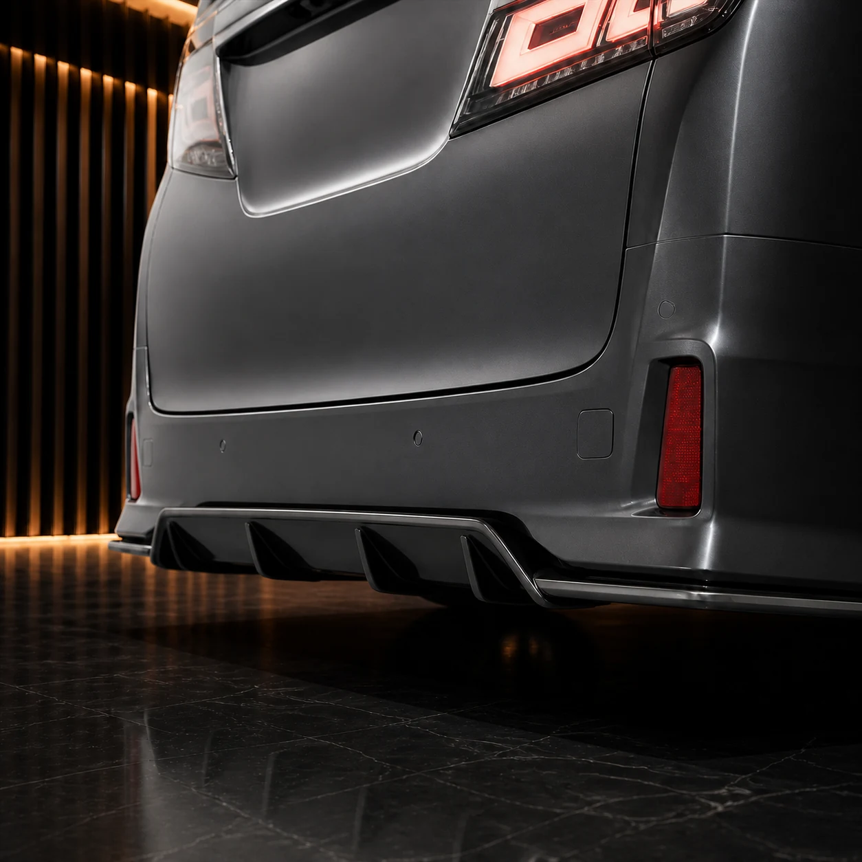 Toyota Vellfire 30 facelift concealed-exhaust four-fin rear-under AI concept detail