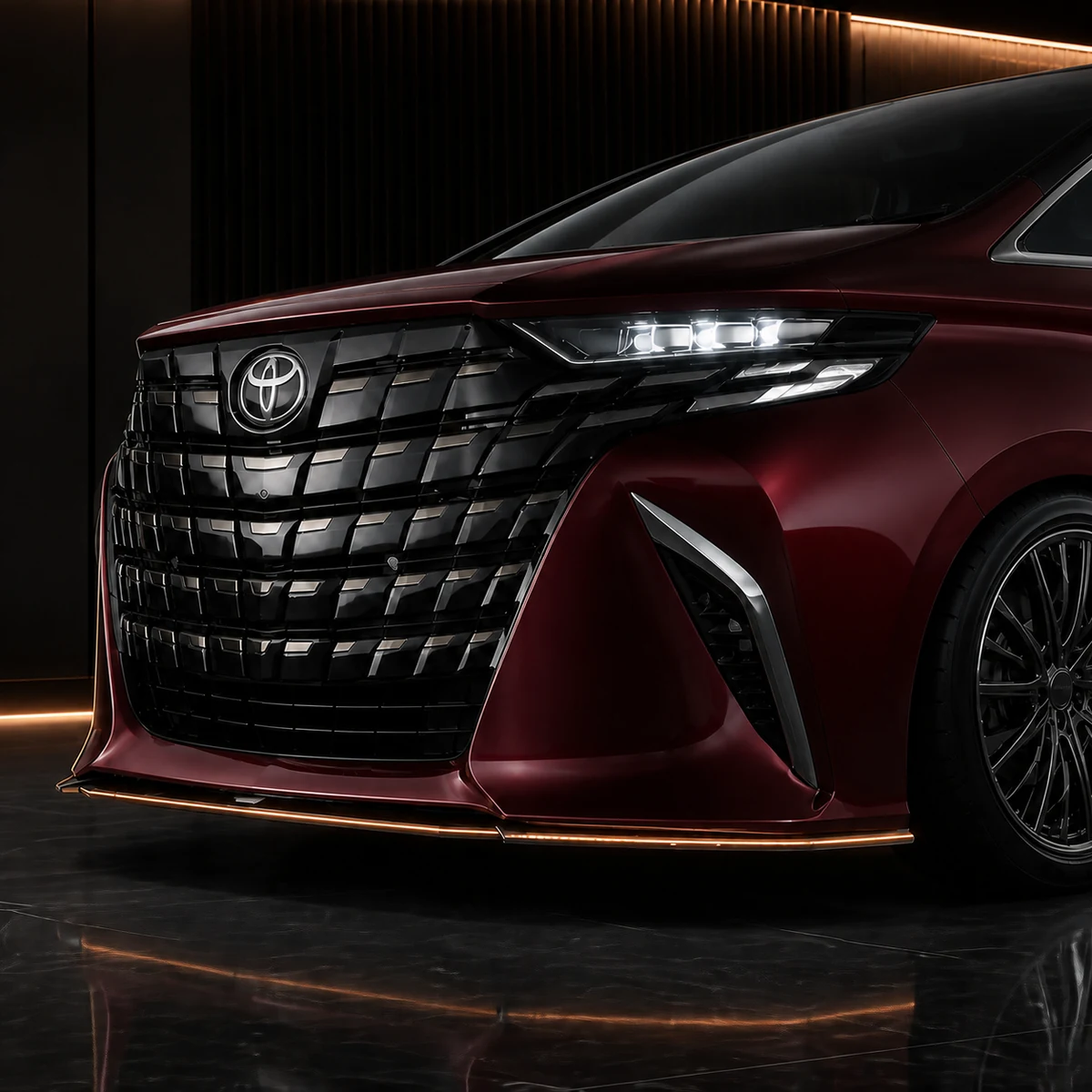 Toyota Alphard 40 Executive Lounge three-piece front under spoiler AI concept detail
