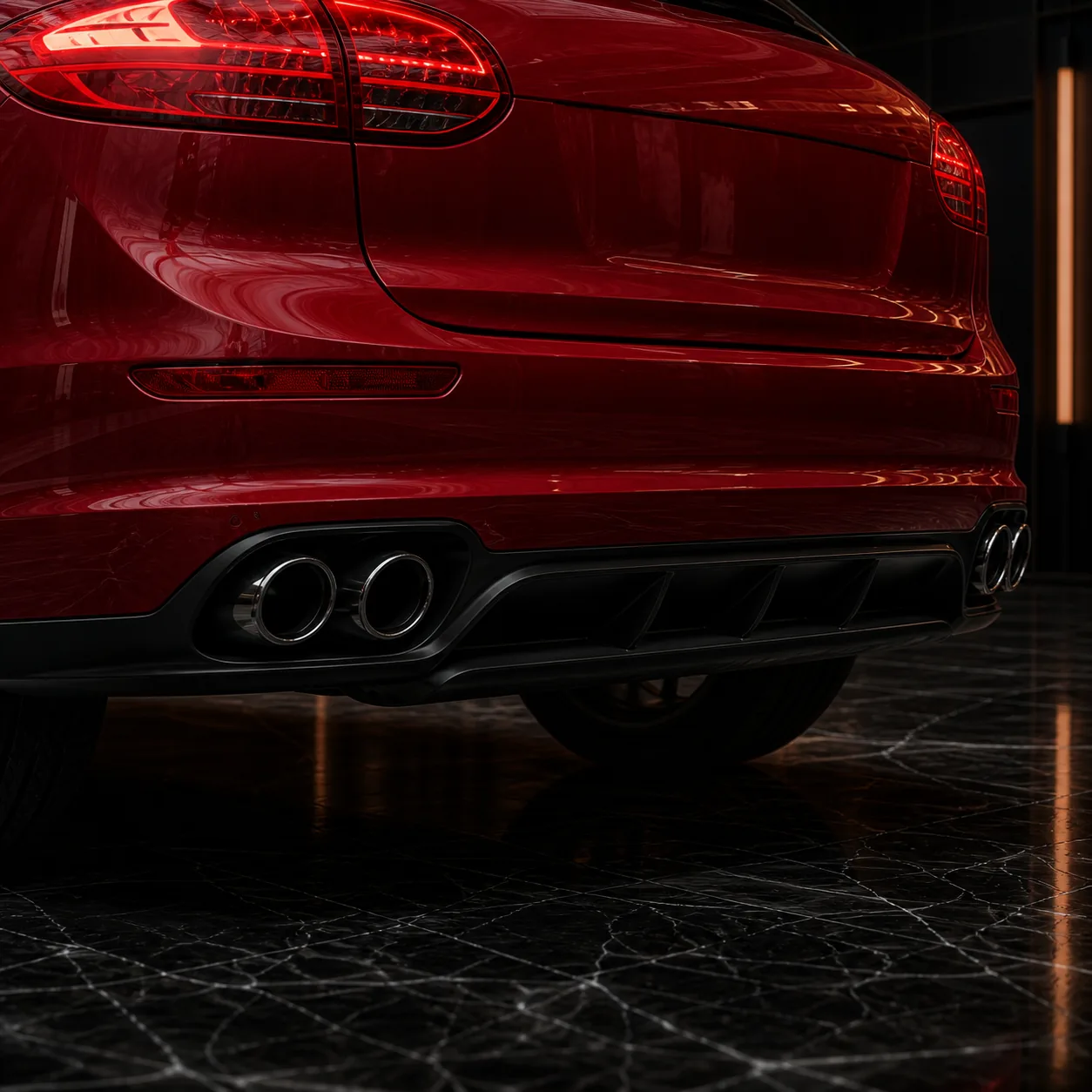Porsche Cayenne Turbo 958 rear half without gate spoiler and four round outlets AI concept detail