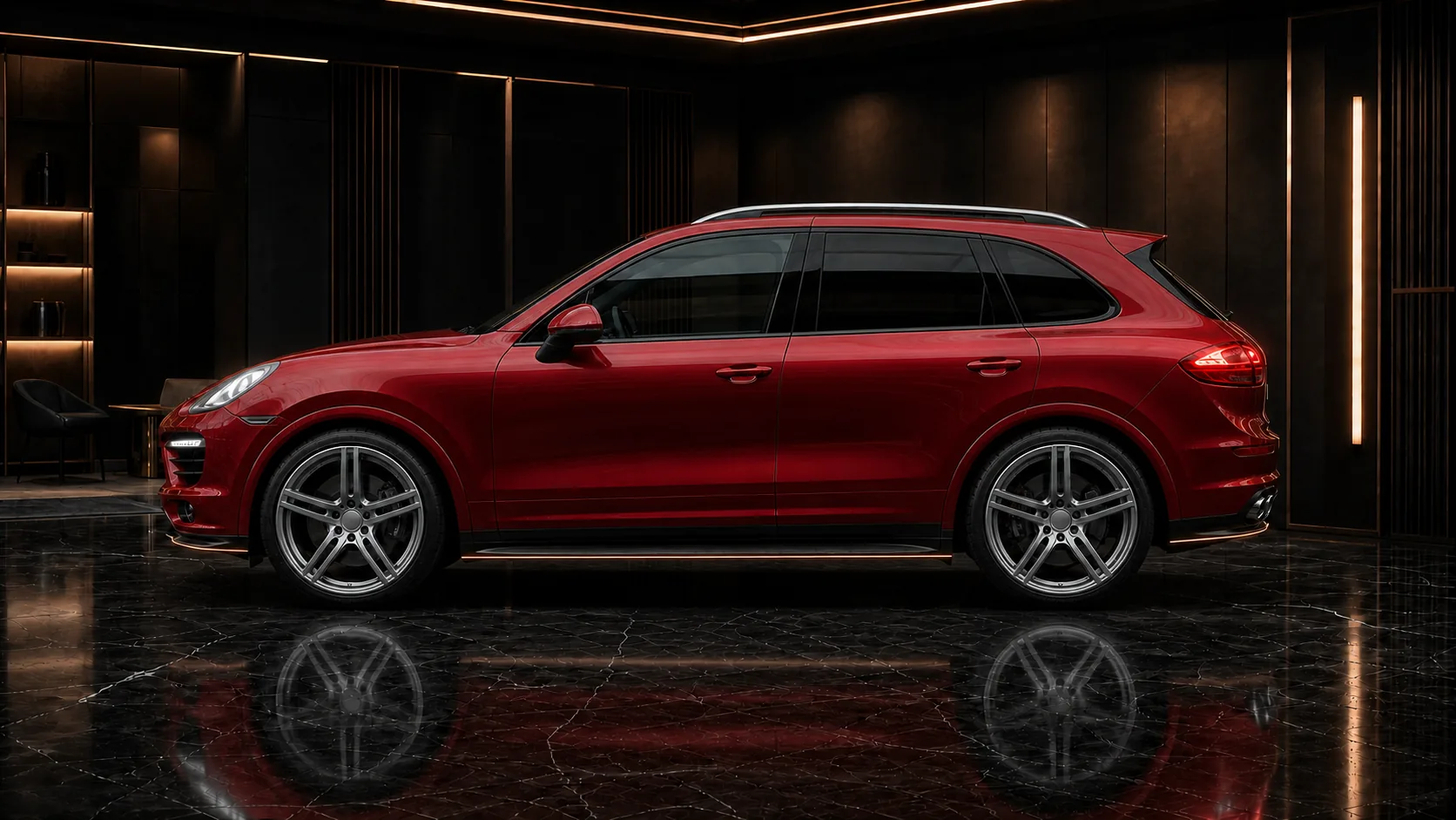 Porsche Cayenne Turbo 958 factory metal arches and two-piece side-under Core Aero 3P AI concept profile