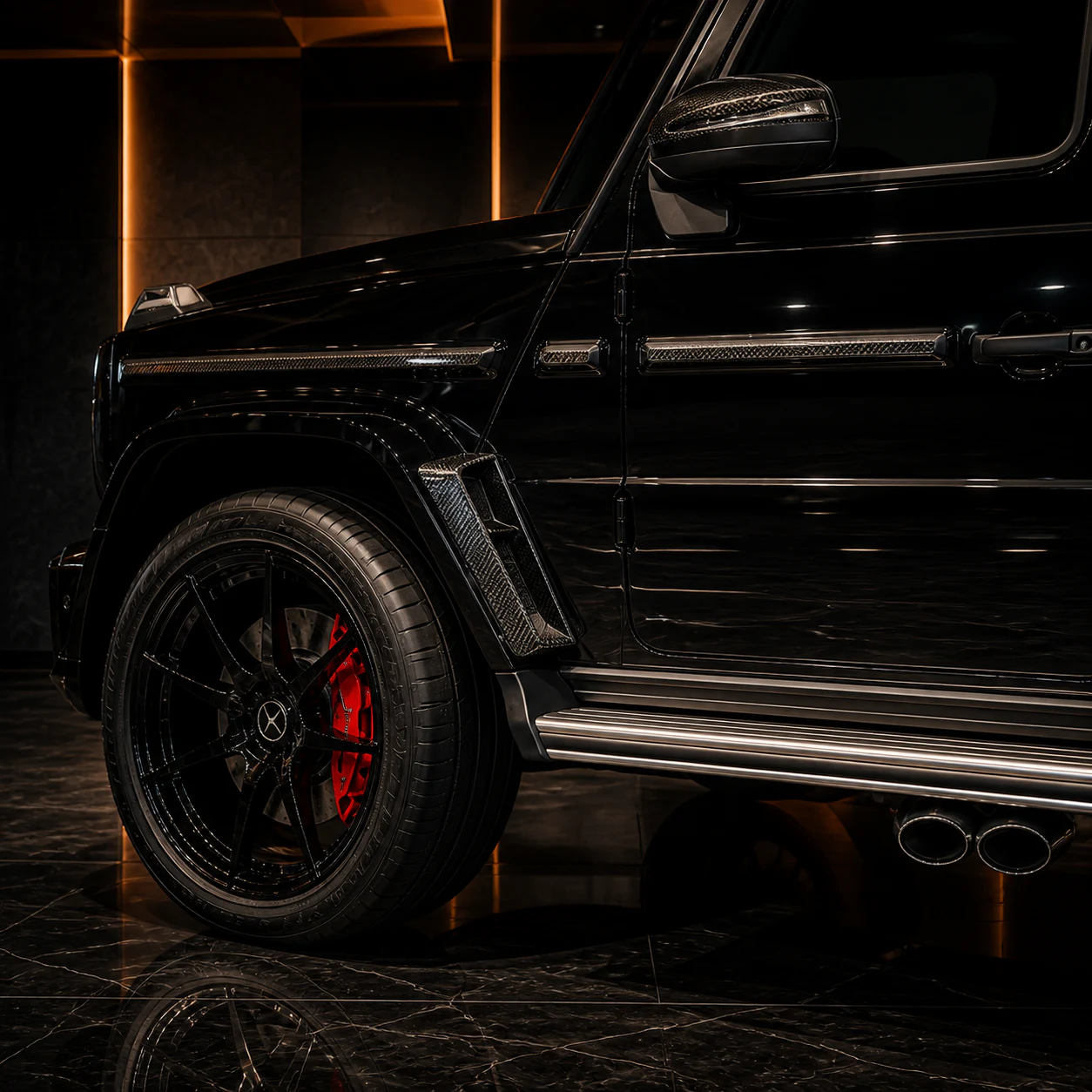 Mercedes-AMG G63 carbon fender trim mirror and side moulding AI concept detail