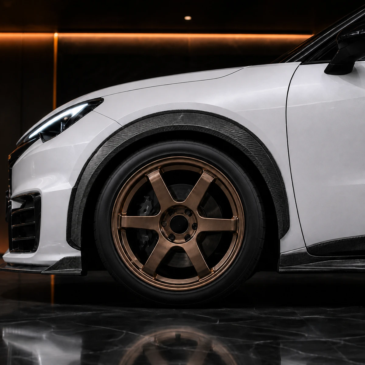 Lexus LBX Morizo RR CFRP Press replacement overfender bronze wheel and side-under AI concept detail