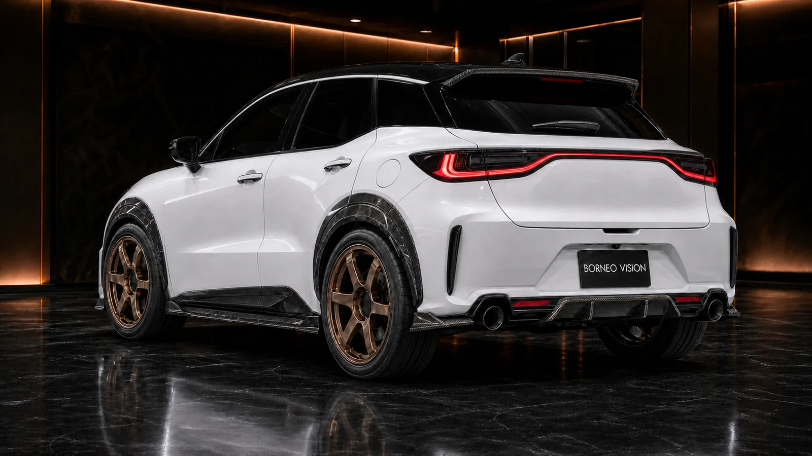 Pearl White Lexus LBX Morizo RR CFRP Press Complete rear AI concept view
