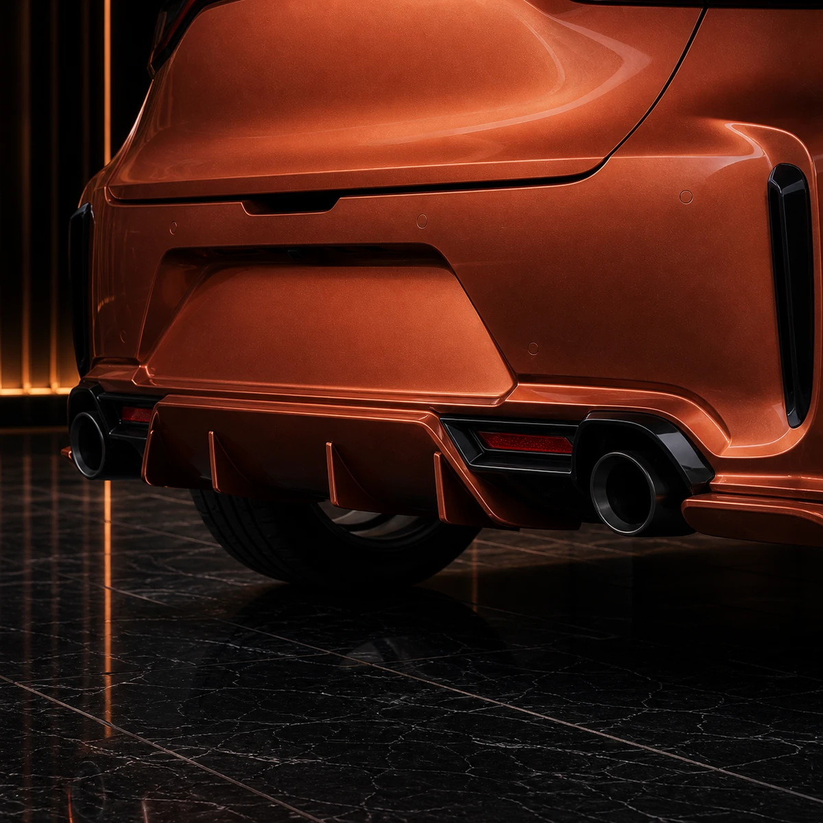 Lexus LBX Morizo RR smooth FRP rear center and side diffusers with dark OEM exhaust AI concept detail