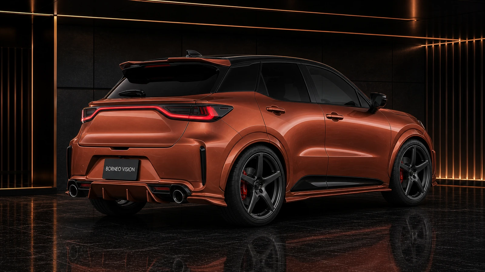 Burnt Copper Lexus LBX Morizo RR FRP Complete rear diffusers and dual-spoiler AI concept view