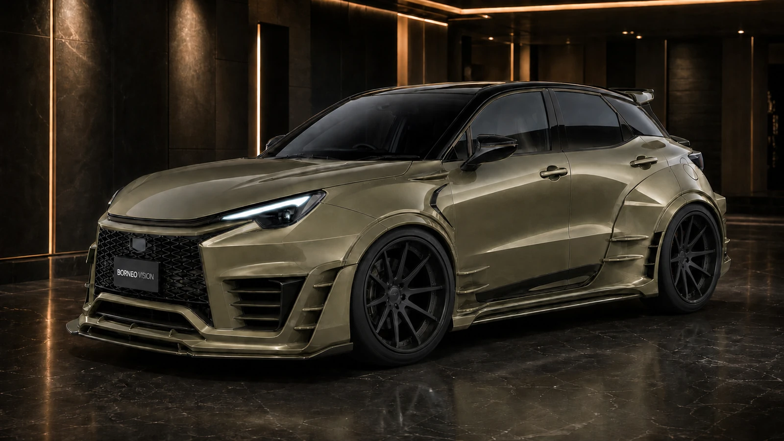 Muted Bronze Green Lexus LBX Morizo RR GT FRP Complete competition-wide AI concept front view