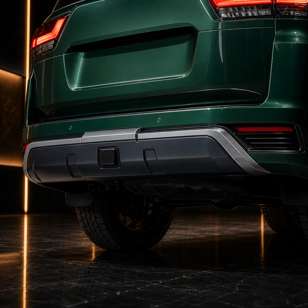 Toyota Land Cruiser 300 ZX tow-hitch-compatible three-piece rear under cover AI concept detail