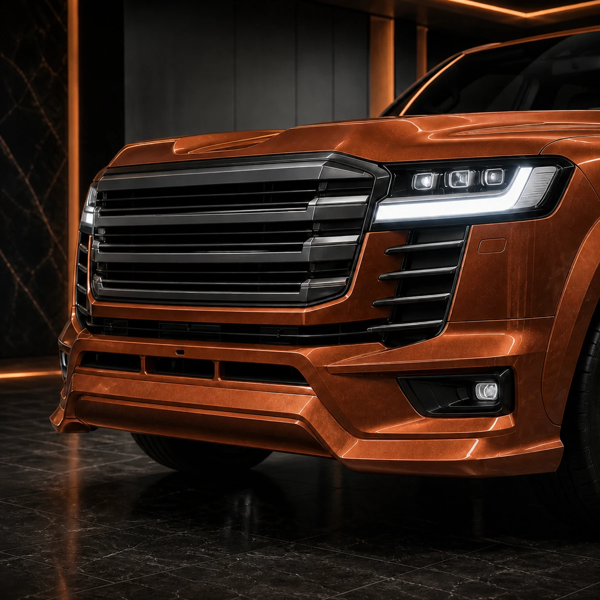 Land Cruiser 300 ZX Urban painted front half spoiler and number-base AI concept detail