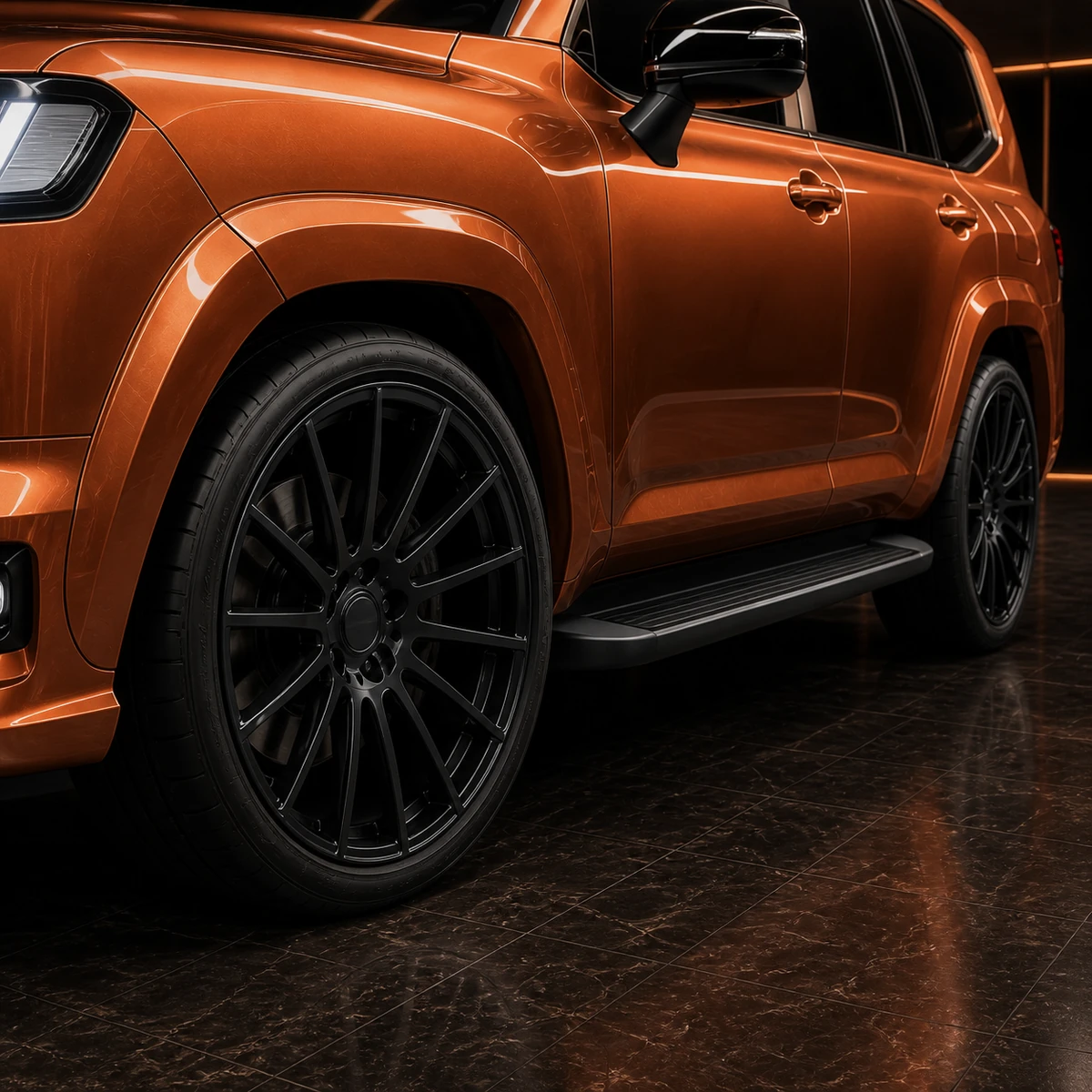 Land Cruiser 300 ZX smooth plus 30 mm overfender black wheel and factory running board AI concept detail