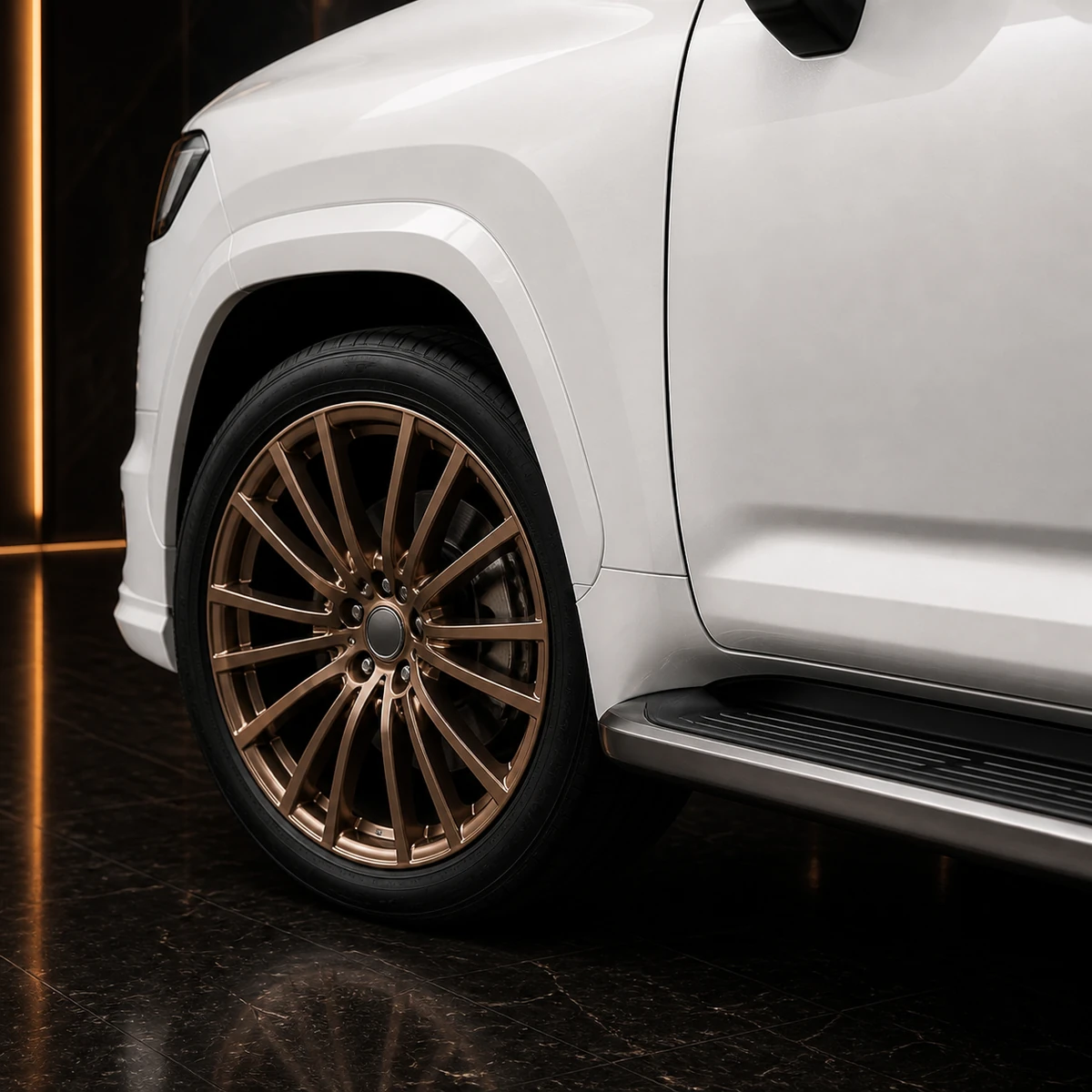 Land Cruiser 300 ZX original factory-width Pearl White arch bronze wheel and running board AI concept detail