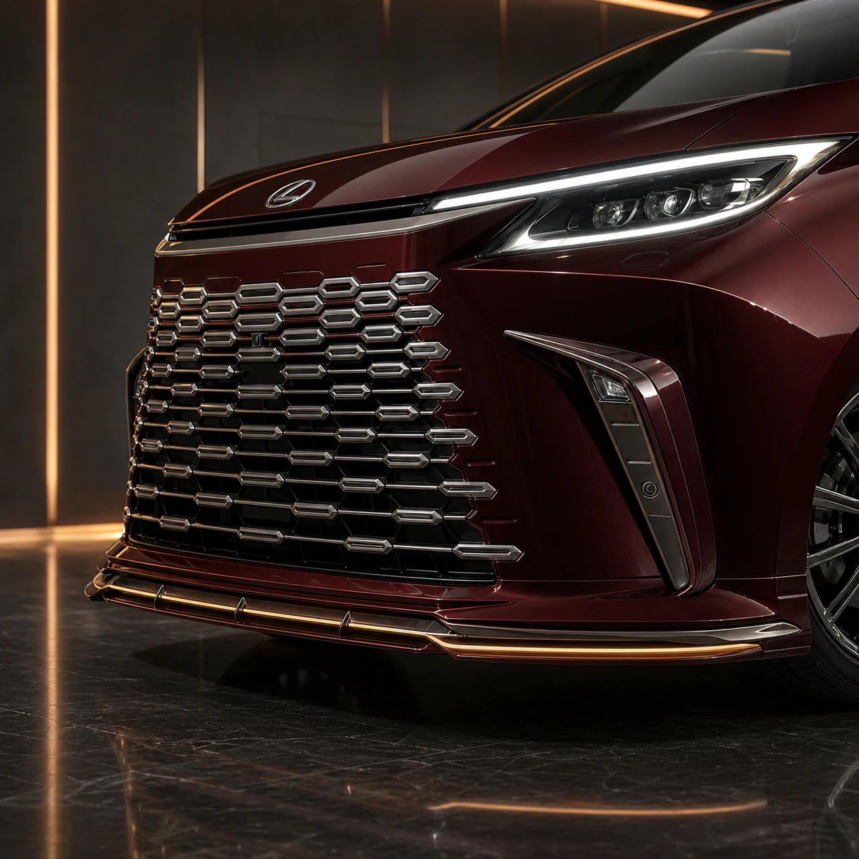 Lexus LM500h FRP front under spoiler and bumper garnish AI concept detail