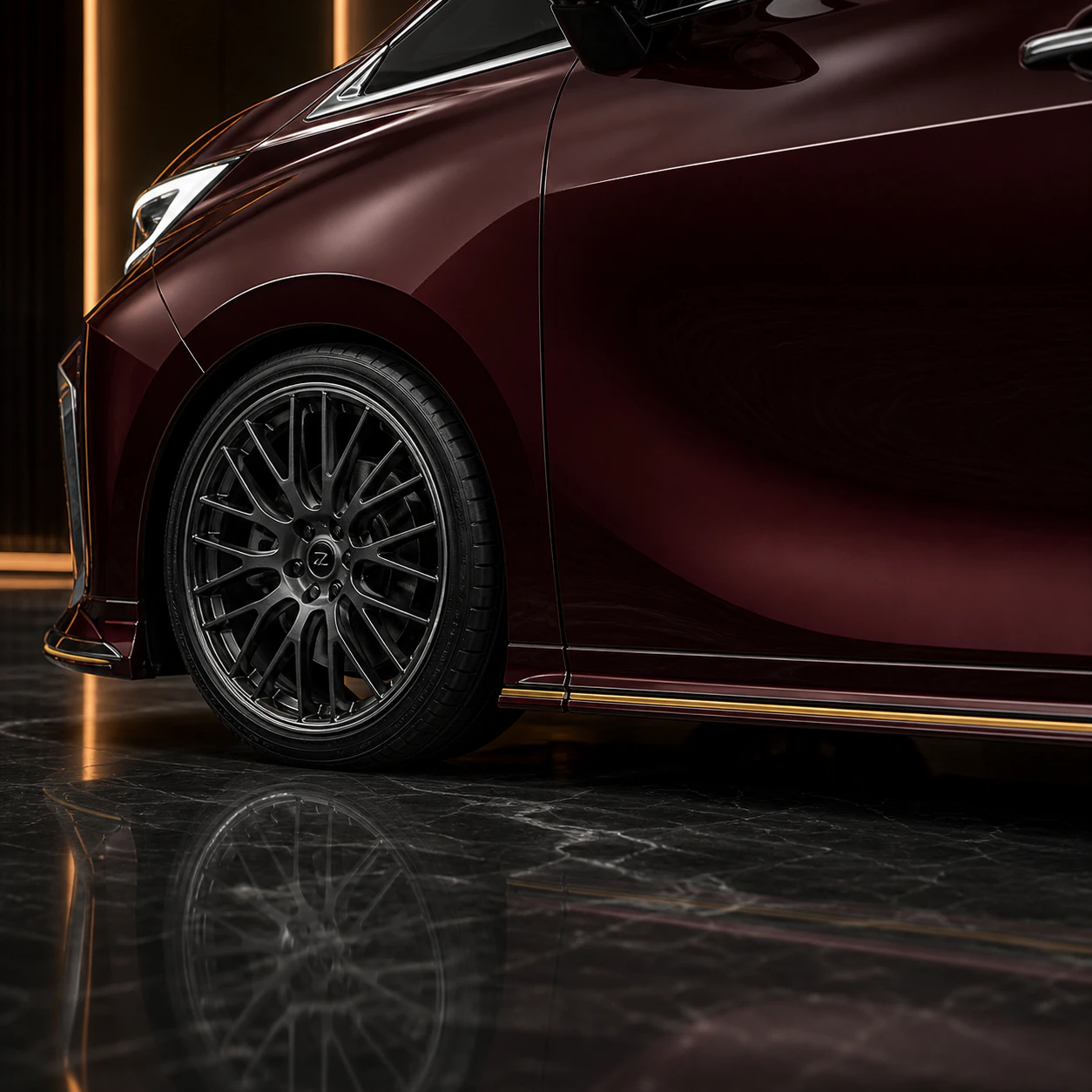Lexus LM500h FRP wheel and side under spoiler AI concept detail