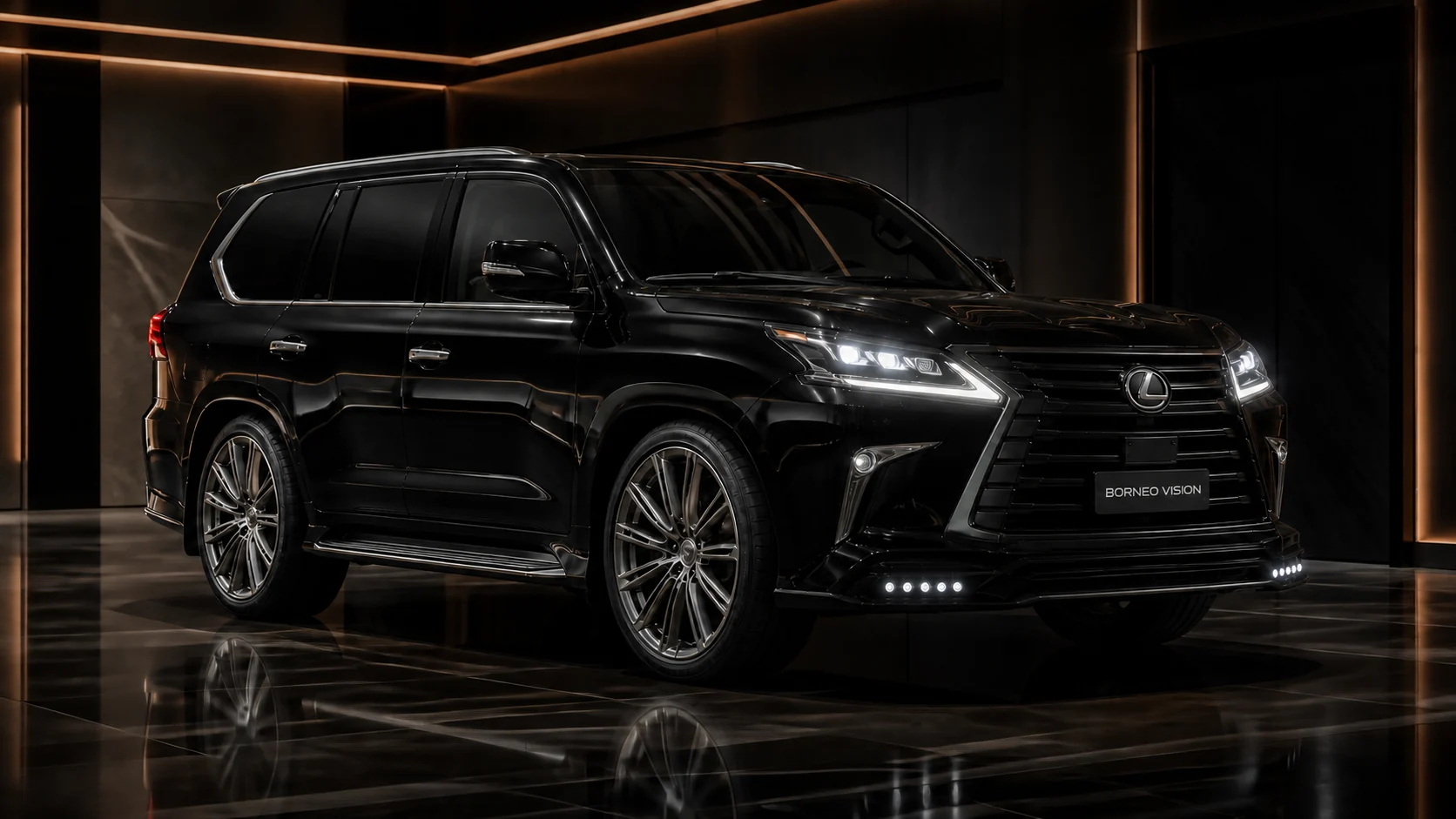 Obsidian Black Lexus LX570 standard-width complete front AI concept visual