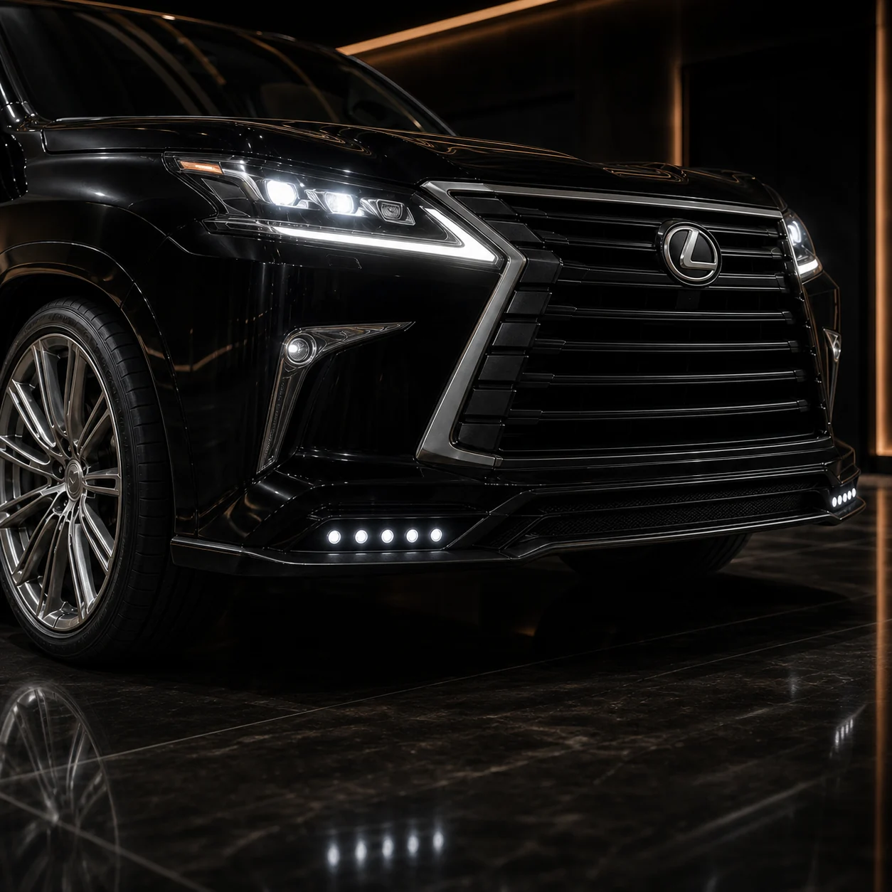 Lexus LX570 standard-width front half and LED AI concept detail