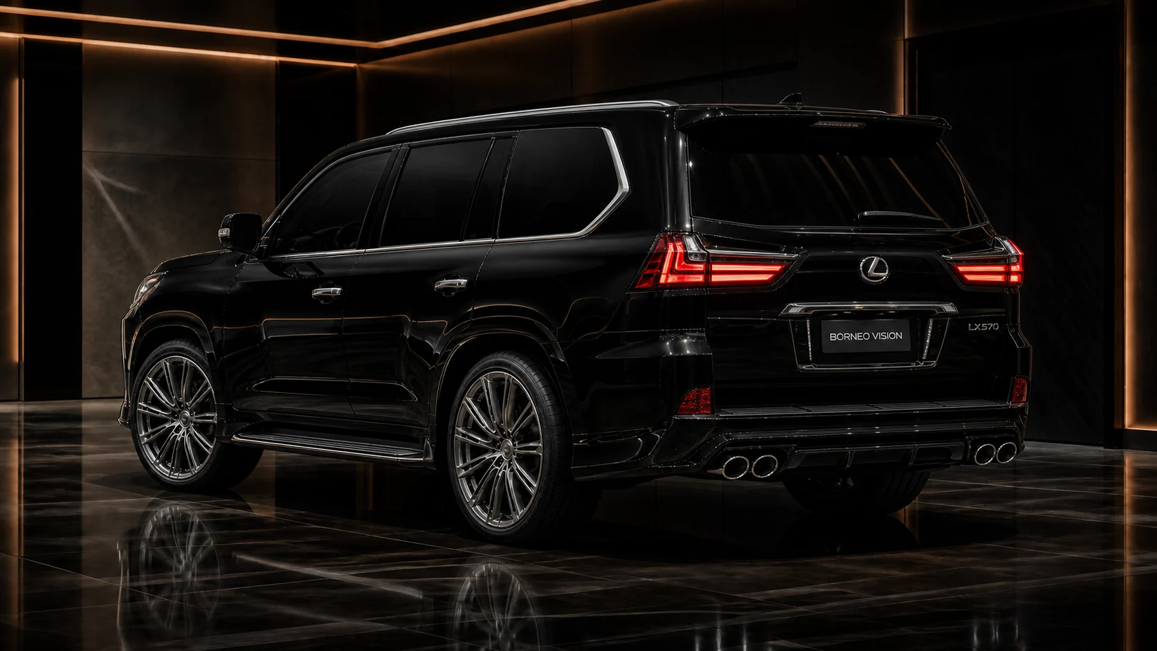 Obsidian Black Lexus LX570 standard-width complete rear AI concept visual