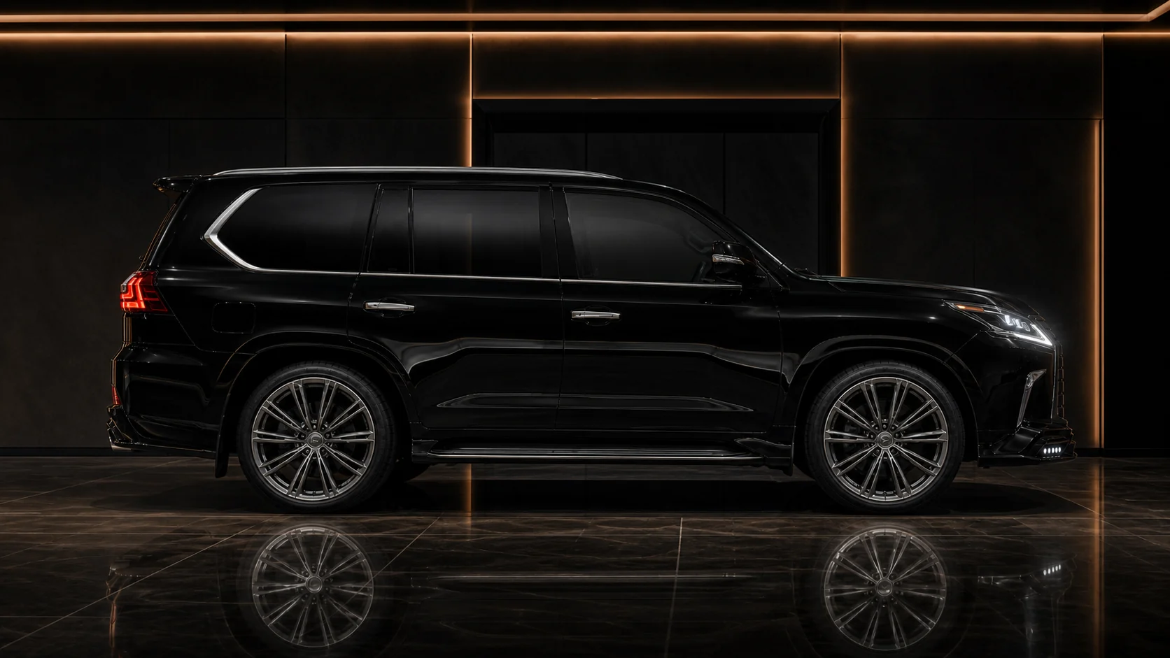 Obsidian Black Lexus LX570 standard-width complete side AI concept visual