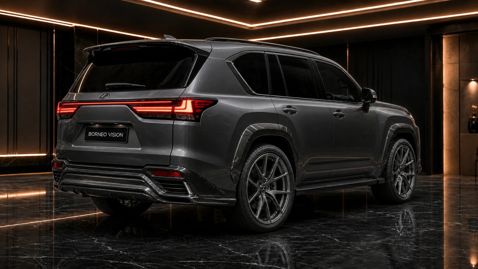 Lexus LX600 LX700h carbon rear treatment gate and roof spoilers AI concept visual