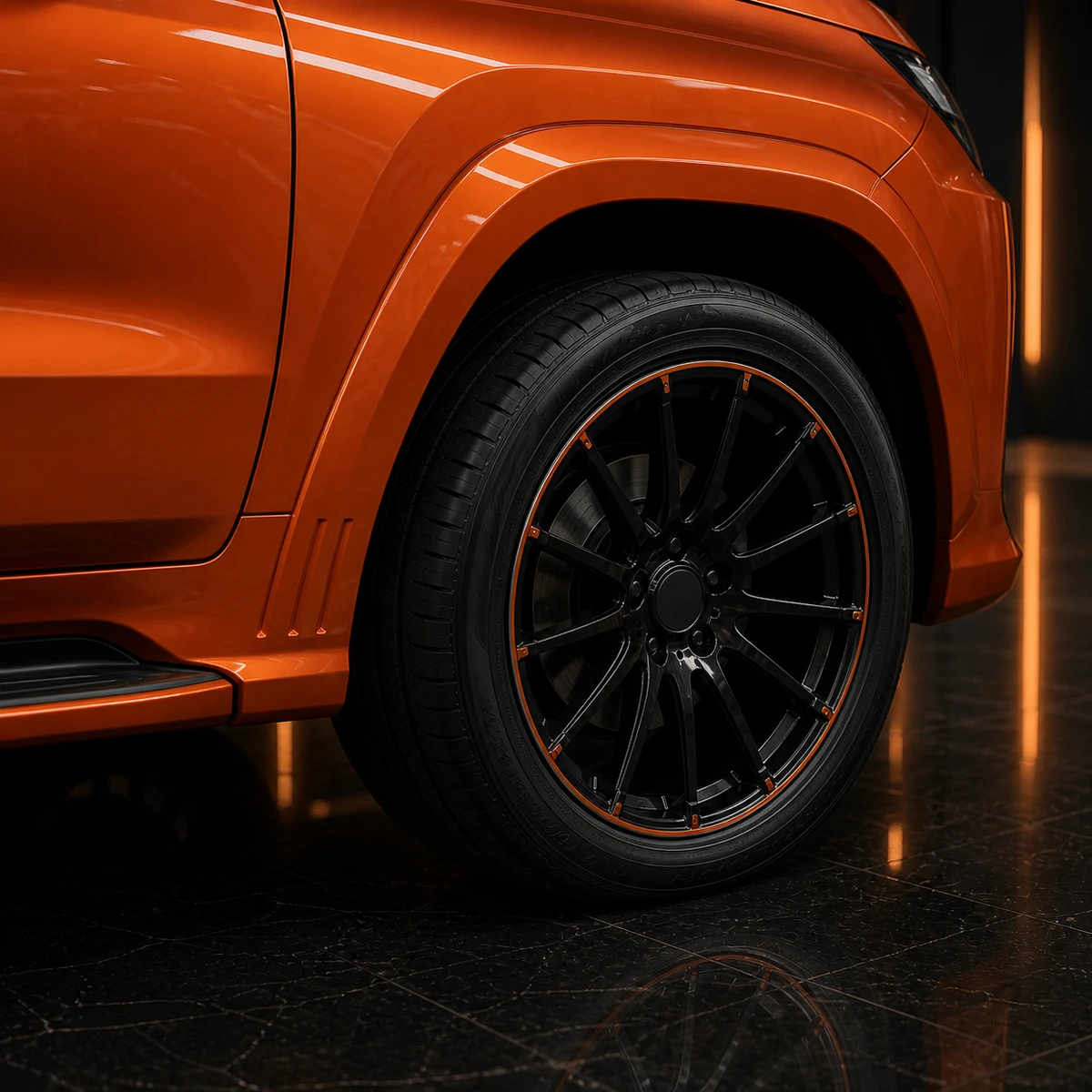 Lexus LX smooth 50 mm front overfender and forged wheel AI concept detail