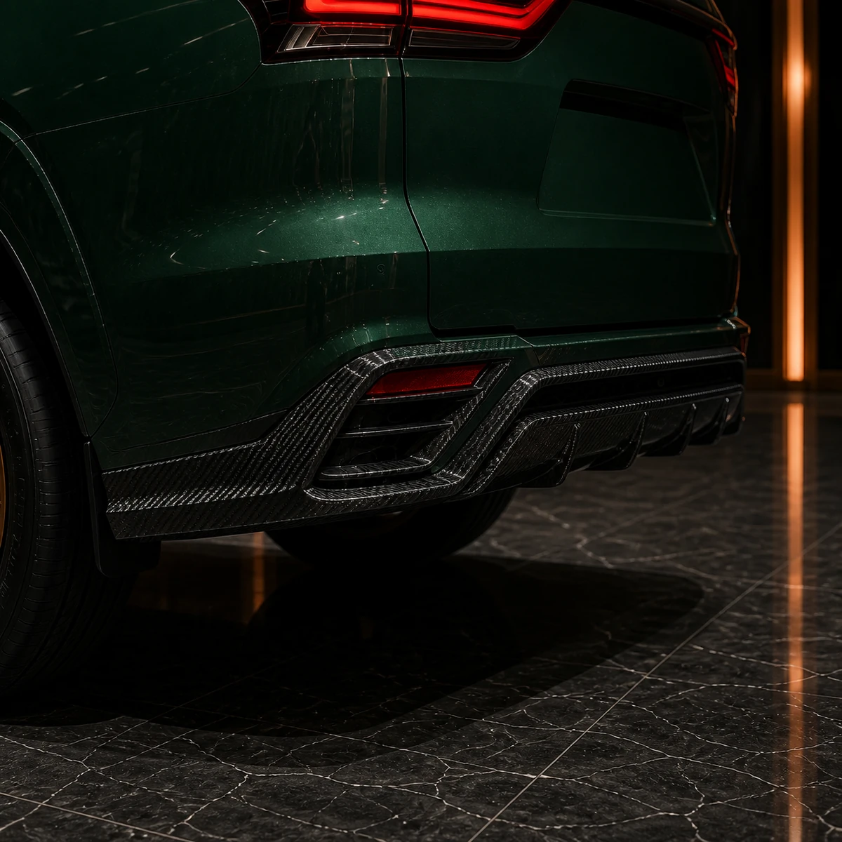 Lexus LX factory-width partial-carbon five-piece rear lower-spoiler set AI concept detail