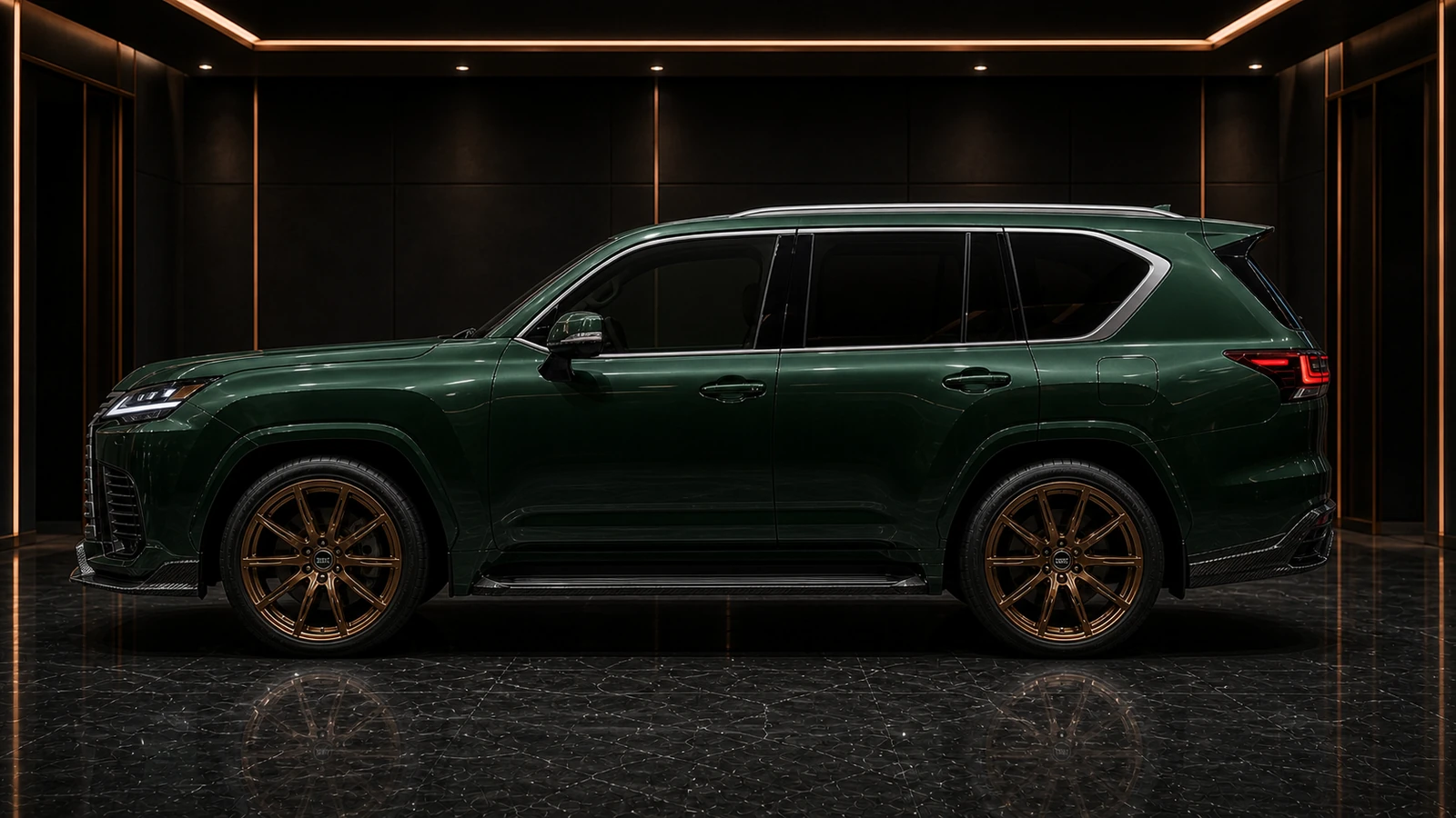 Deep Emerald Lexus LX600 LX700h original arches and running boards AI concept profile
