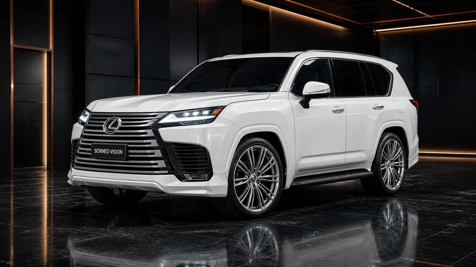 Pearl White factory-width Lexus LX600 Executive Base FRP Recommended Kit AI concept visual
