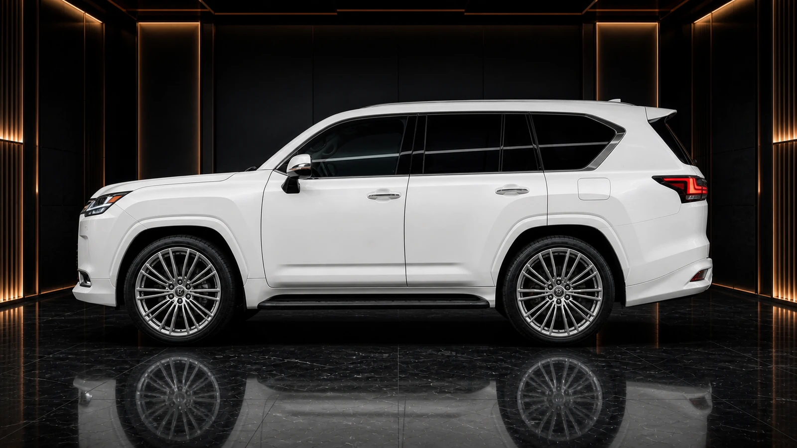 Pearl White Lexus LX600 LX700h original arches and running boards AI concept profile