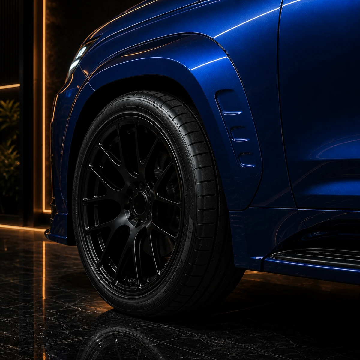 Lexus LX painted 50 mm front overfender relief and black wheel AI concept detail