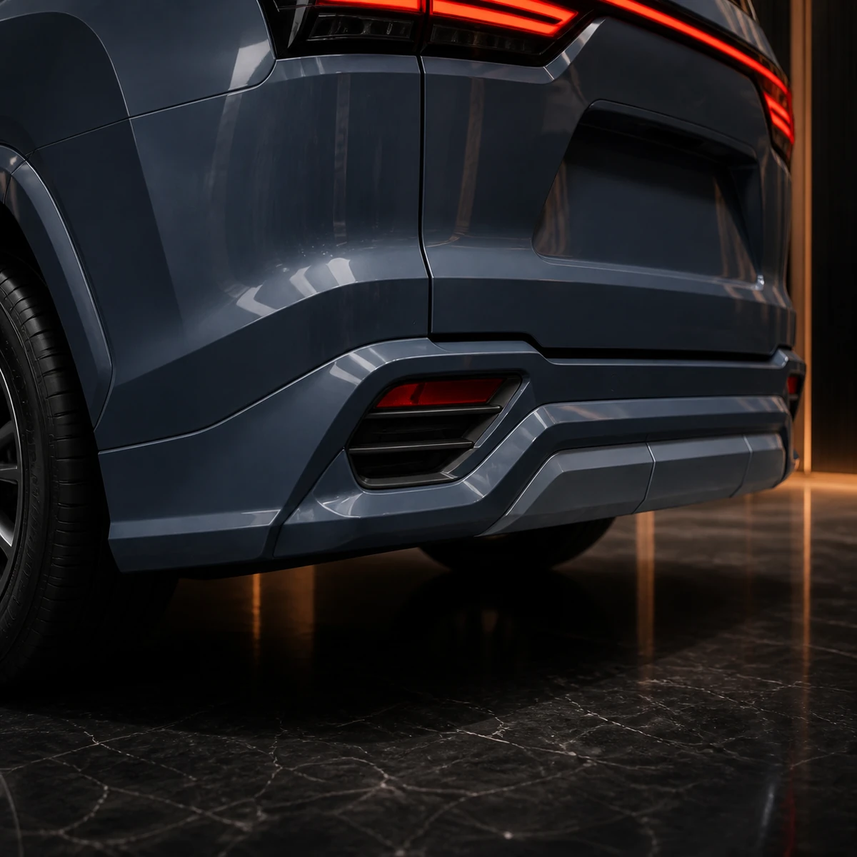 Lexus LX F SPORT factory-width painted five-piece rear lower spoiler AI concept detail